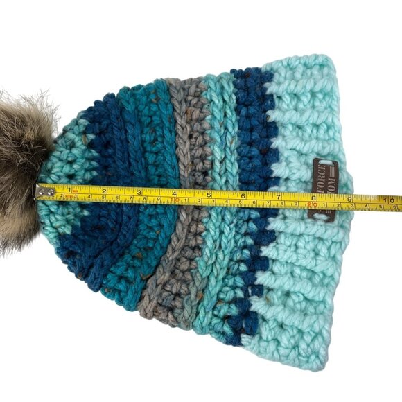 Air Force Mom Pom Beanie Adult Blue Gray Crochet Chunky Knit Warm Winter Cap - Picture 10 of 10
